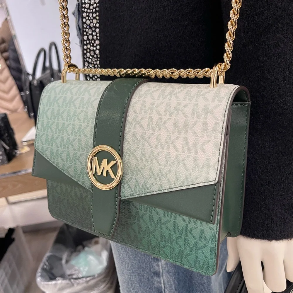 Michael Kors Greenwich Sm Color-Block Signature Logo Flap Crossbody XBODY Moss